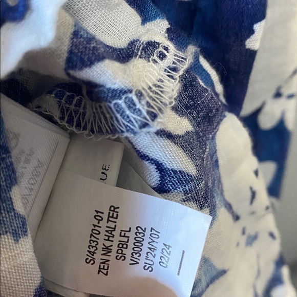 GAP Print Splitneck Maxi Dress Women’s XL Blue Floral Sleeveless Cotton Blend - Picture 9 of 14